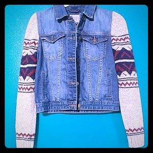 Jean jacket with sweater sleeves